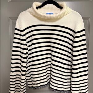 CeCe Black and Cream Striped Turtleneck Sweater
